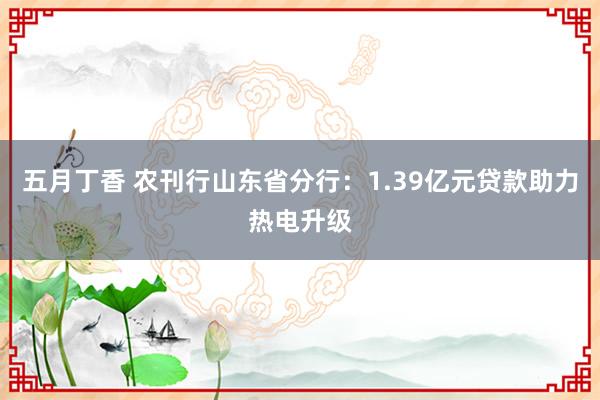 五月丁香 农刊行山东省分行：1.39亿元贷款助力热电升级